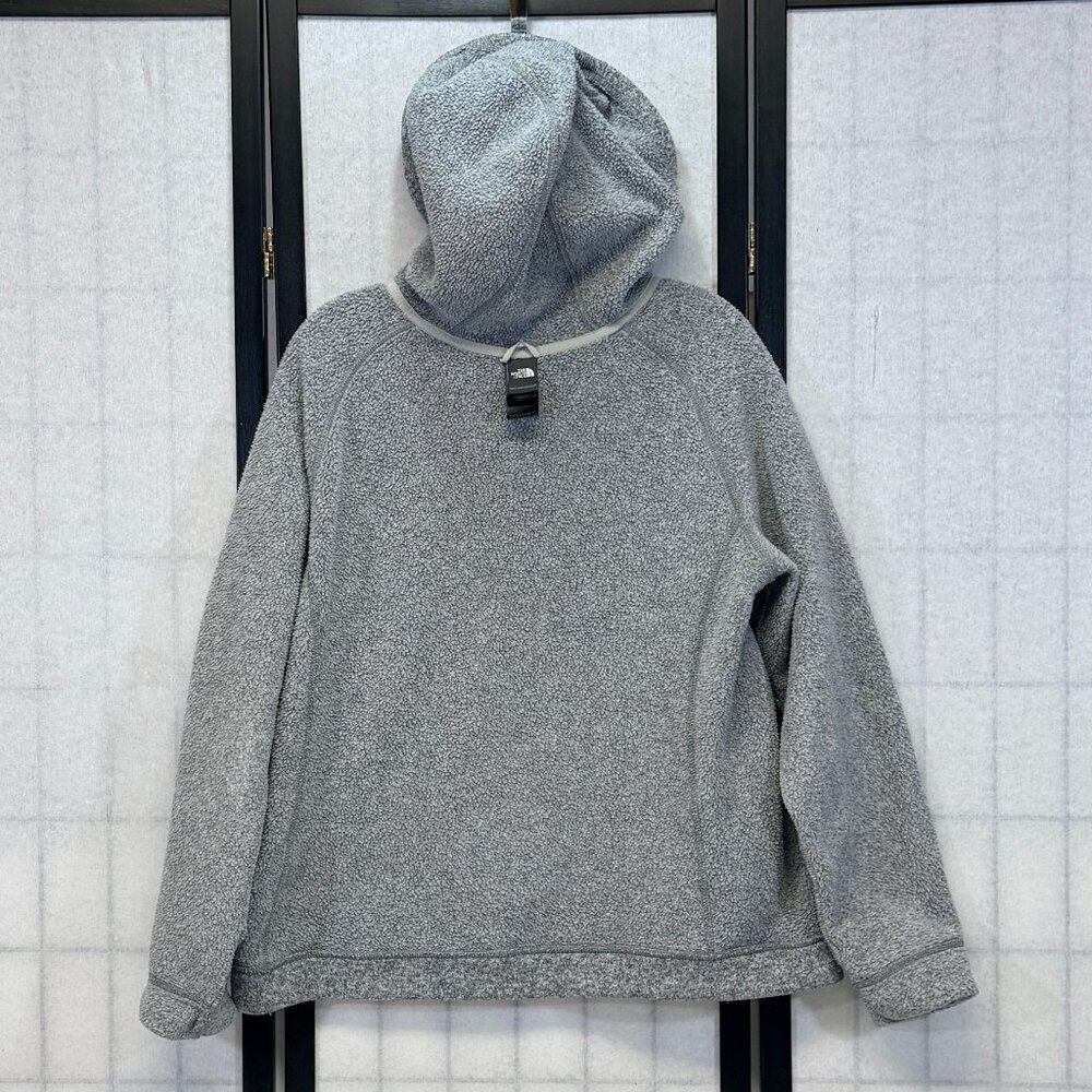 North Face XL Hooded Half Zip Pouch Pocket Fleece Interior Jacket Grey Marled - Picture 6 of 13